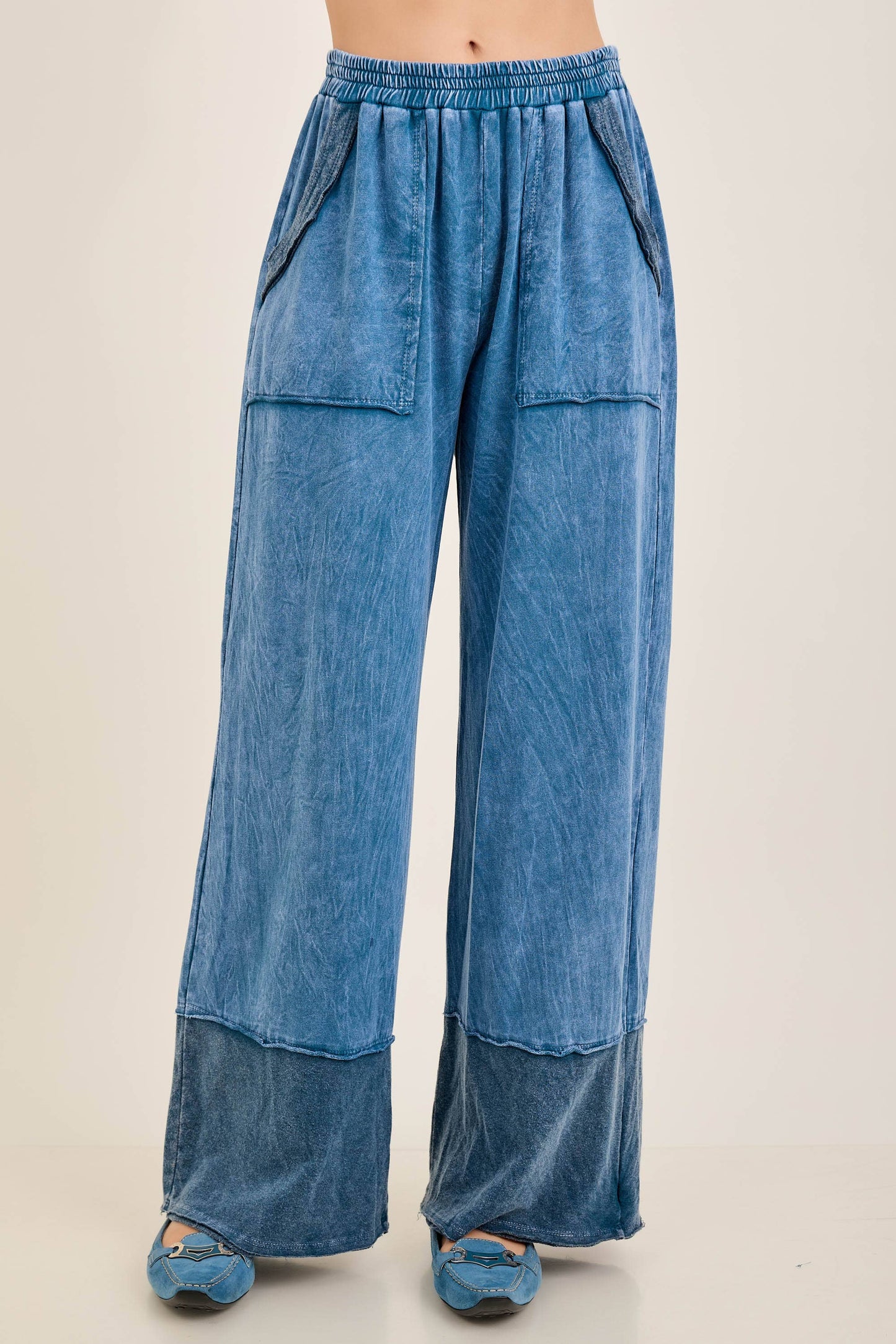 Mineral Washed Contrast Block Terry Pants HP7541