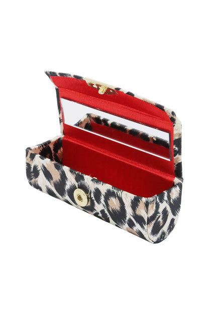 Exotic Leopard Print Satin Lipstick Case W/ Mirror