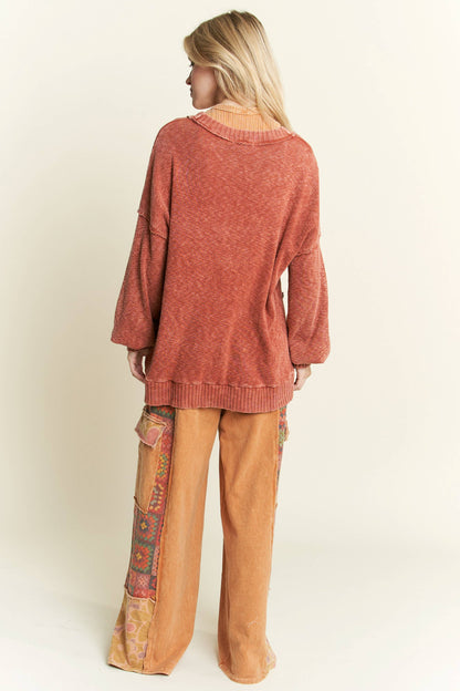 Mineral Wash Crochet Floral Printed Pants HP5758