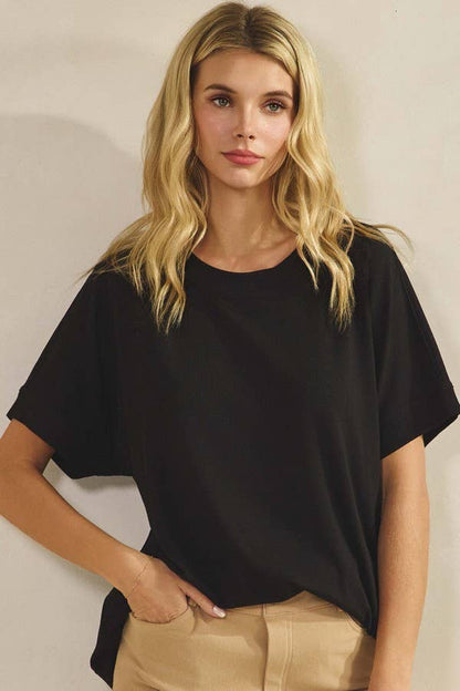 Yelete Ribbed Relaxed Fit Crew Neck Top Shirt