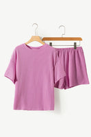 Pink Textured Knit Loose Fit Tee and Shorts Set | S-XL: Missy / S / Pink