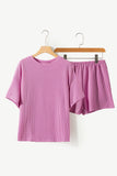 Pink Textured Knit Loose Fit Tee and Shorts Set | S-XL: Missy / S / Pink