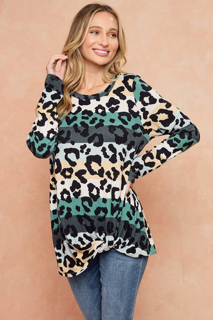 LMT2743-TWO STEPS ANIMAL PRINT STRIPED TOP