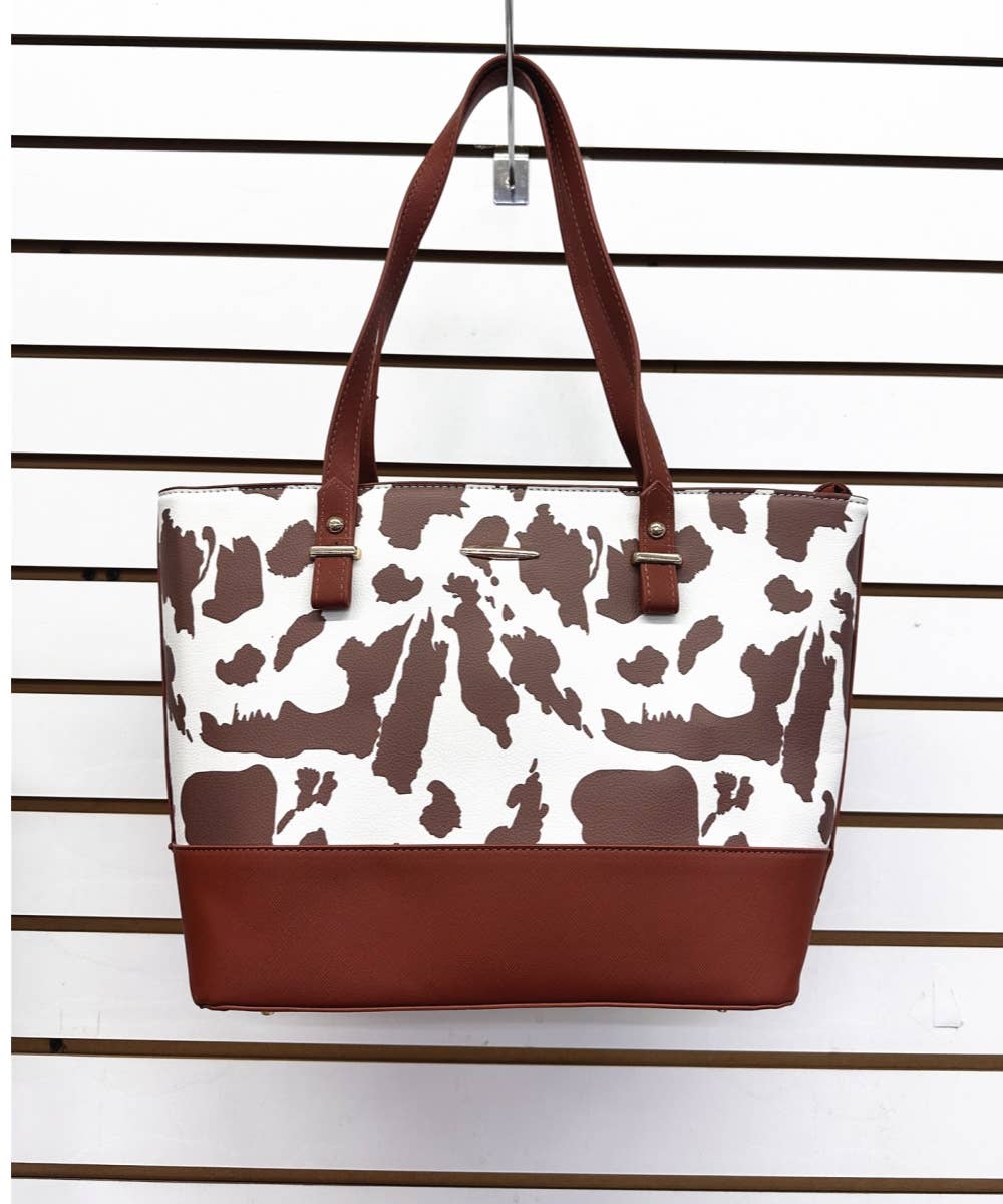 COW HANDBAG TOTE BAG CROSS BAG CLUTCH PURSE SET 3PCS