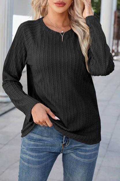 Ribbed Round Neck Knit Long Sleeve Top Shirt Little Daisy