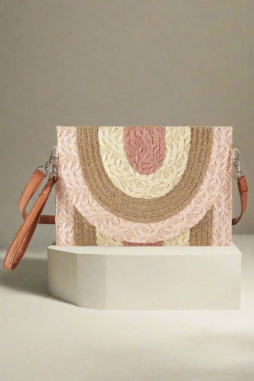 MB0291 Metallic Lined Multi Color Straw Clutch/Crossbody Bag