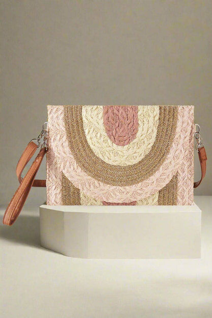 MB0291 Metallic Lined Multi Color Straw Clutch/Crossbody Bag