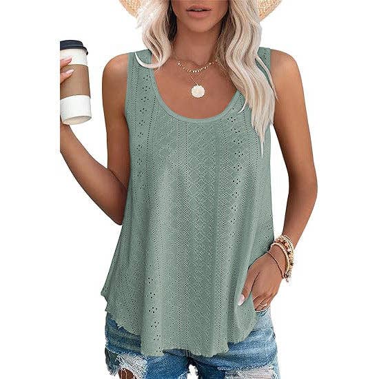 Women's Summer Loose Fit Round Neck Sleeveless Vest Top