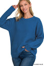 Hi-Low Long Sleeve Round Neck Waffle Sweater Zenana 3416