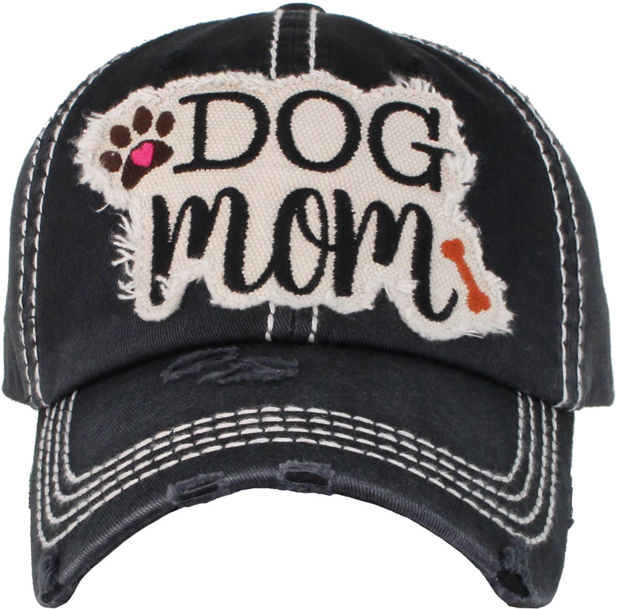 DOG MOM WASHED VINTAGE BALLCAP: WHT