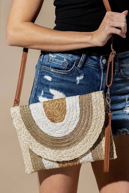 MB0291 Metallic Lined Multi Color Straw Clutch/Crossbody Bag