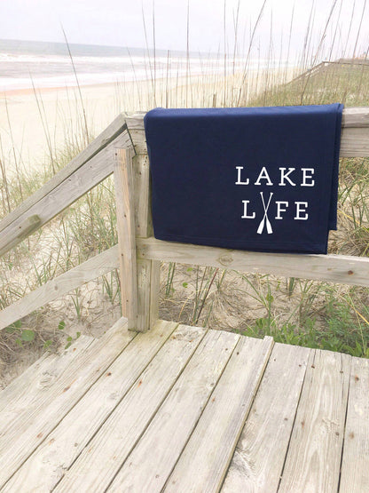 Lake Life Beach Blanket - Camping Sweatshirt Blanket: CHARCOAL