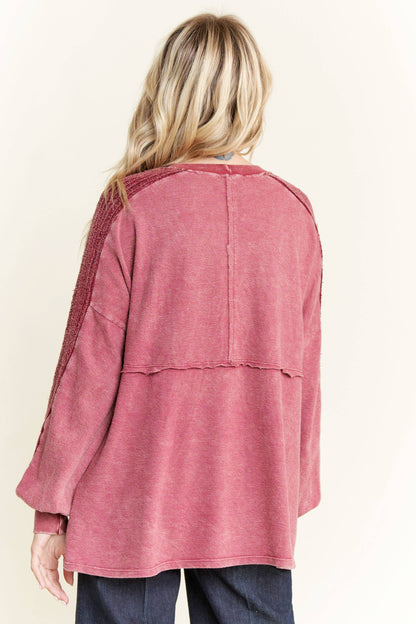 Mineral Wash Knitted Low Gauge Rib Melange top HT5959