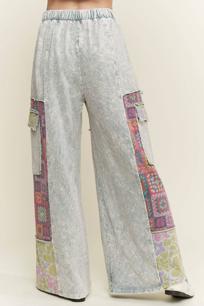 Mineral Wash Crochet Floral Printed Pants HP5758