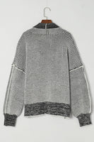 Grey Plaid Contrast Trim Open Front Cardigan: Medium Grey / XL / 65%Acrylic+35%Polyester