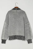 Grey Plaid Contrast Trim Open Front Cardigan: Medium Grey / L / 65%Acrylic+35%Polyester