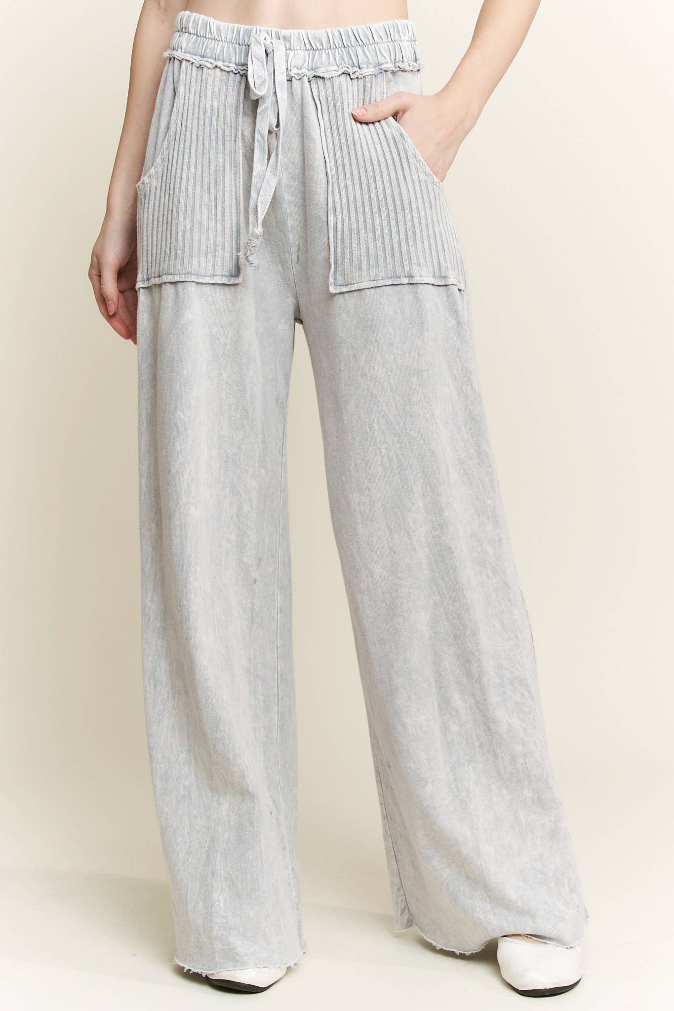 Best Mineral Wash Side Knit detail wide leg pants HE5878P