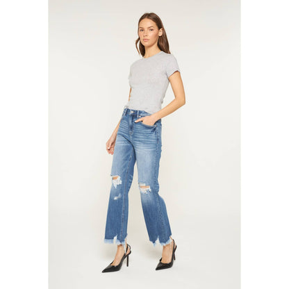 Mica High Distressed Wide Leg Crop Jeans