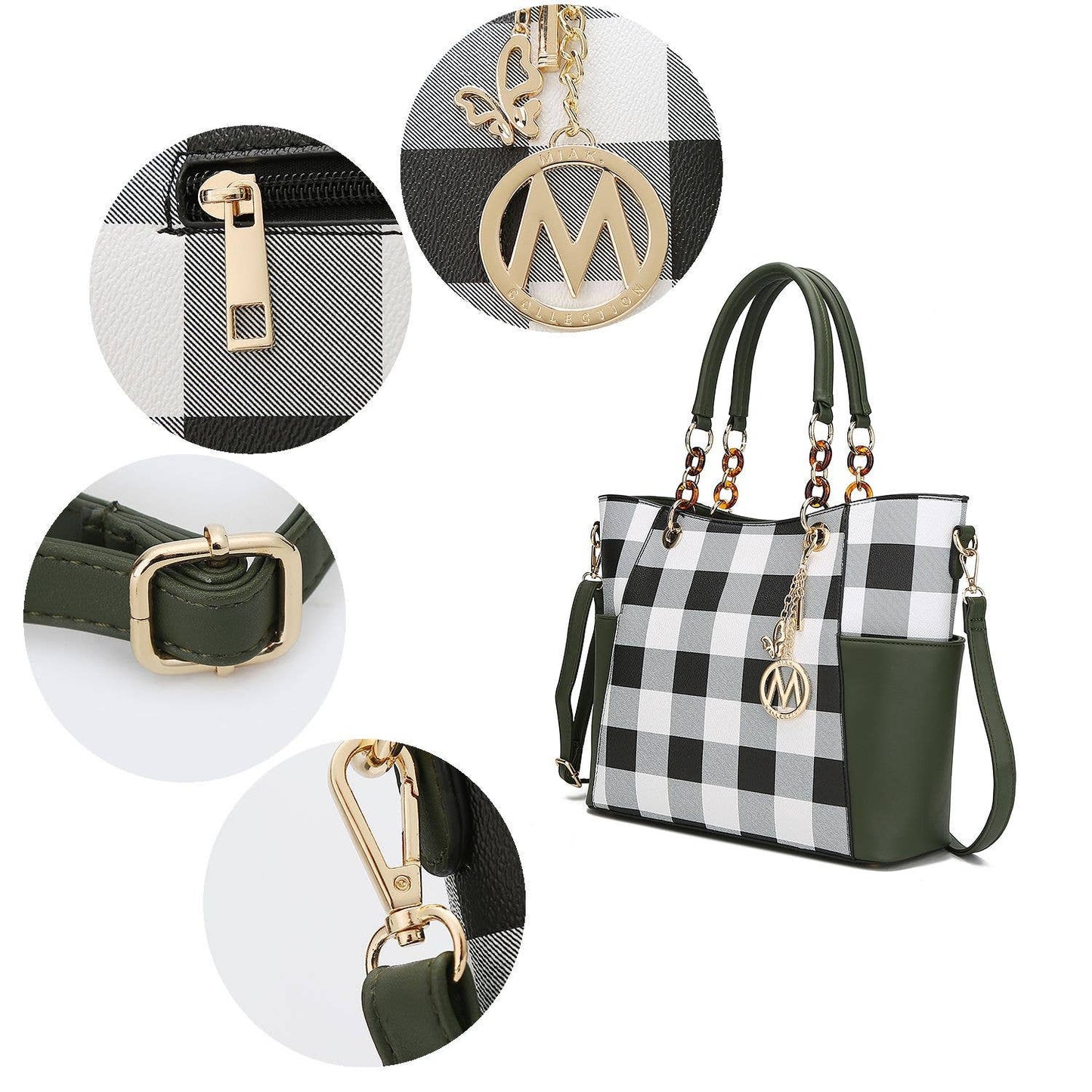 MKF Mariely Checker Tote Bag & Wallet Set Women Handbag