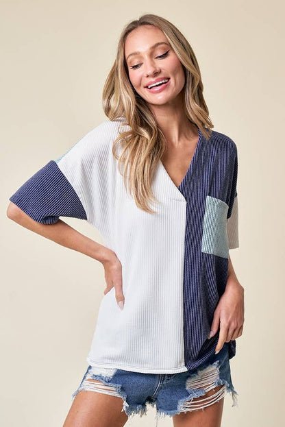 LMT3996-Trust Me In Colorblock Top