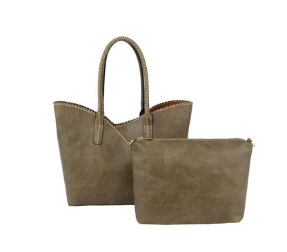 COL001-2 2-in-1 Stitch Trim Detail Shoulder/Tote Set Bag