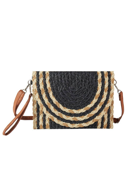 MB0297 Mixed Color Detail Straw Clutch/Crossbody Bag