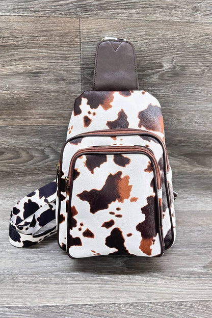 COW PRINT CROSSBODY SLING BAG PURSE