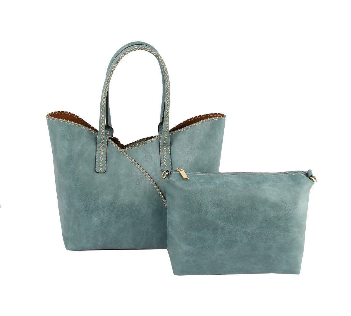 COL001-2 2-in-1 Stitch Trim Detail Shoulder/Tote Set Bag