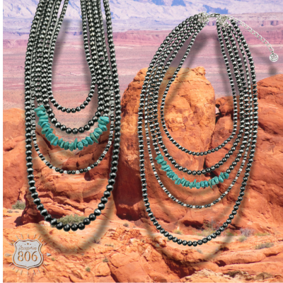 Western silver bead and turquoise chip necklace