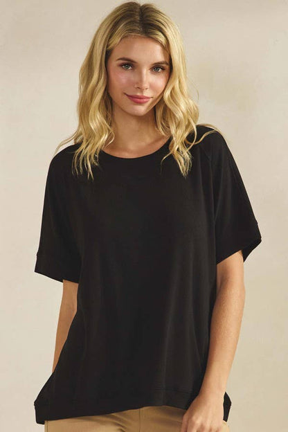 Yelete Ribbed Relaxed Fit Crew Neck Top Shirt