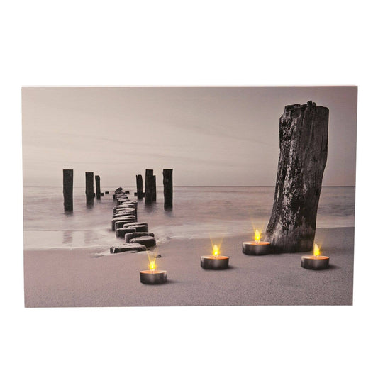 Ocean Beach Piling LED Lighted Canvas Wall Art