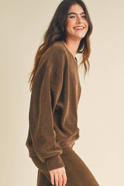 Yelete Relaxed Fit Corduroy Rib Knit Top TP2403
