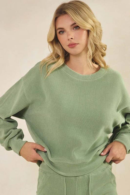Yelete Relaxed Fit Corduroy Rib Knit Top TP2403