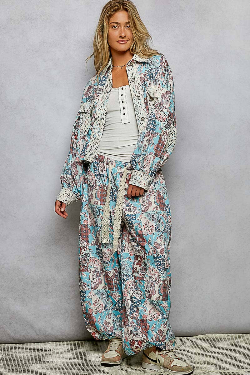 Crochet lace patch floral jacket top