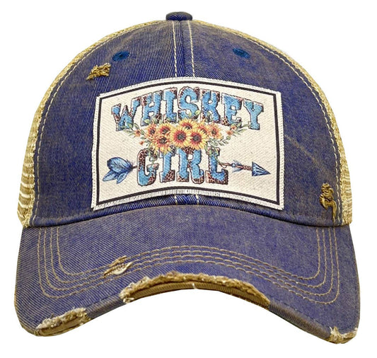 Whiskey Girl Vintage Distressed Trucker Cap Baseball Hat
