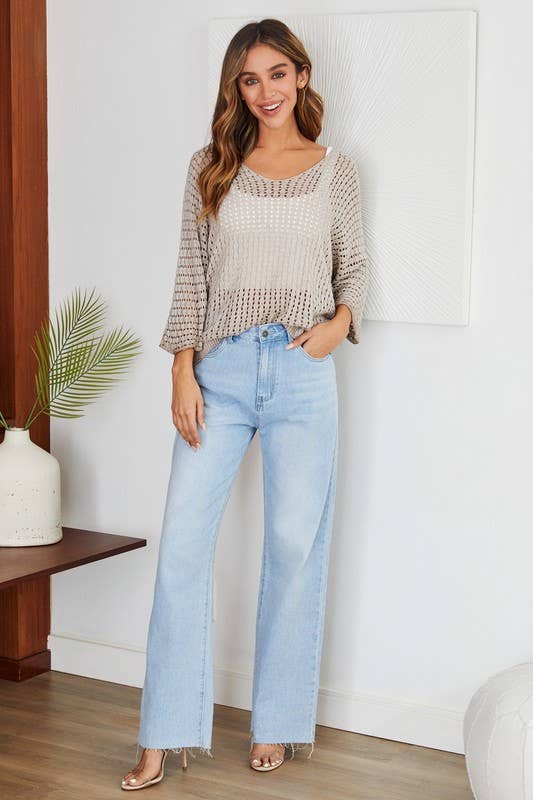 Ridge Rib Knit 3/4 Sleeve Top