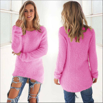 CWOSWL0659_Casual Long Sleeve Crew neck Pullover Sweater: LTPINK / (S) 1