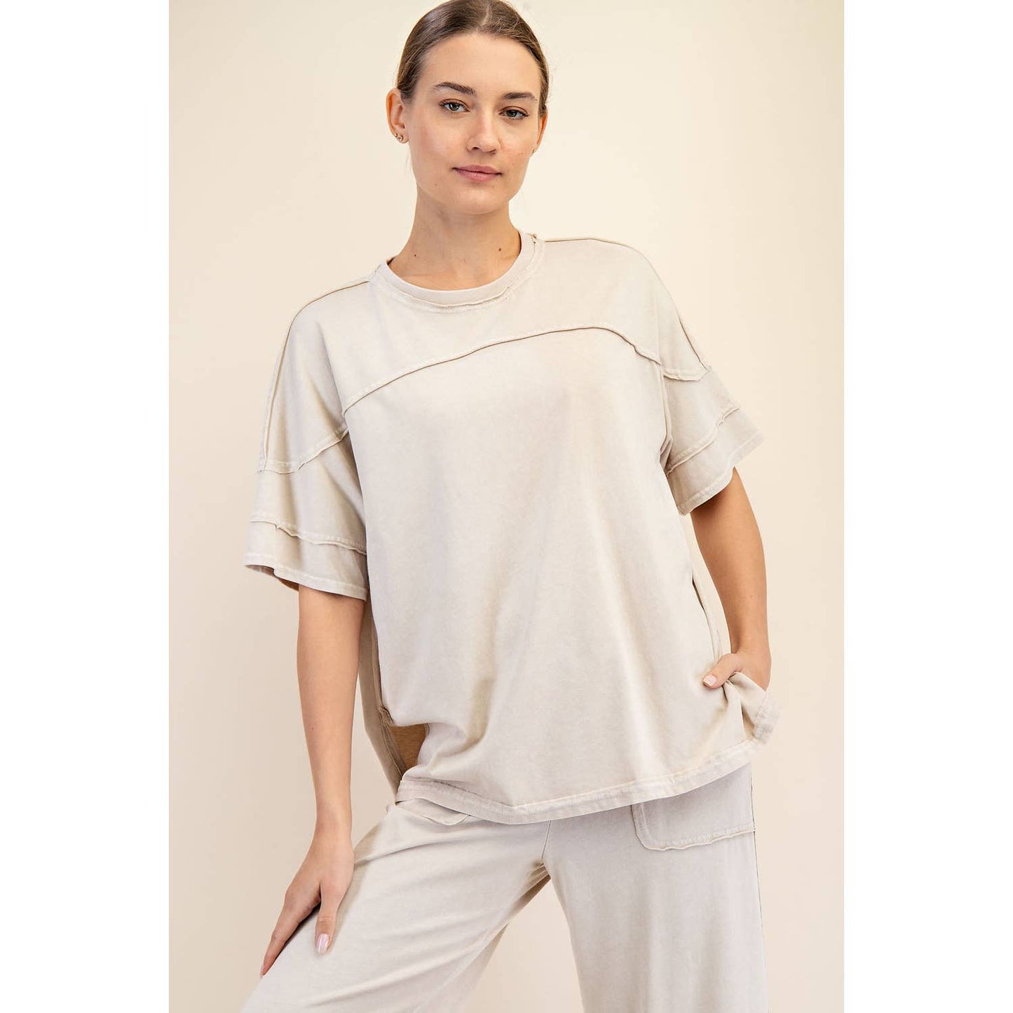 Rae Mode Mineral Washed Short Sleeve Top T Shirt T9984