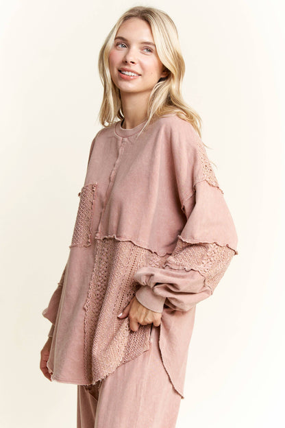 Mineral Wash Lace detailed Long Sleeve sweatshirt HT6027
