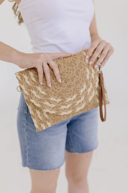 MB0297 Mixed Color Detail Straw Clutch/Crossbody Bag