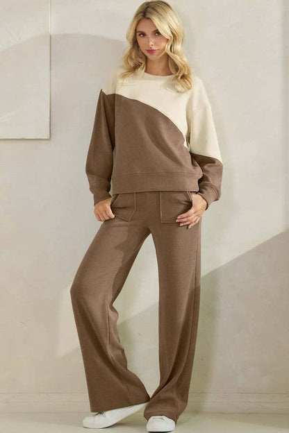 Womens Asymmetrical Two Tone Top Corduroy Sweatshirt