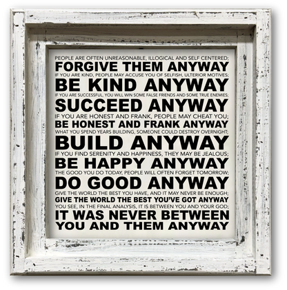 FRAMED CANVAS DO IT ANYWAY POEM BY MOTHER THERESA