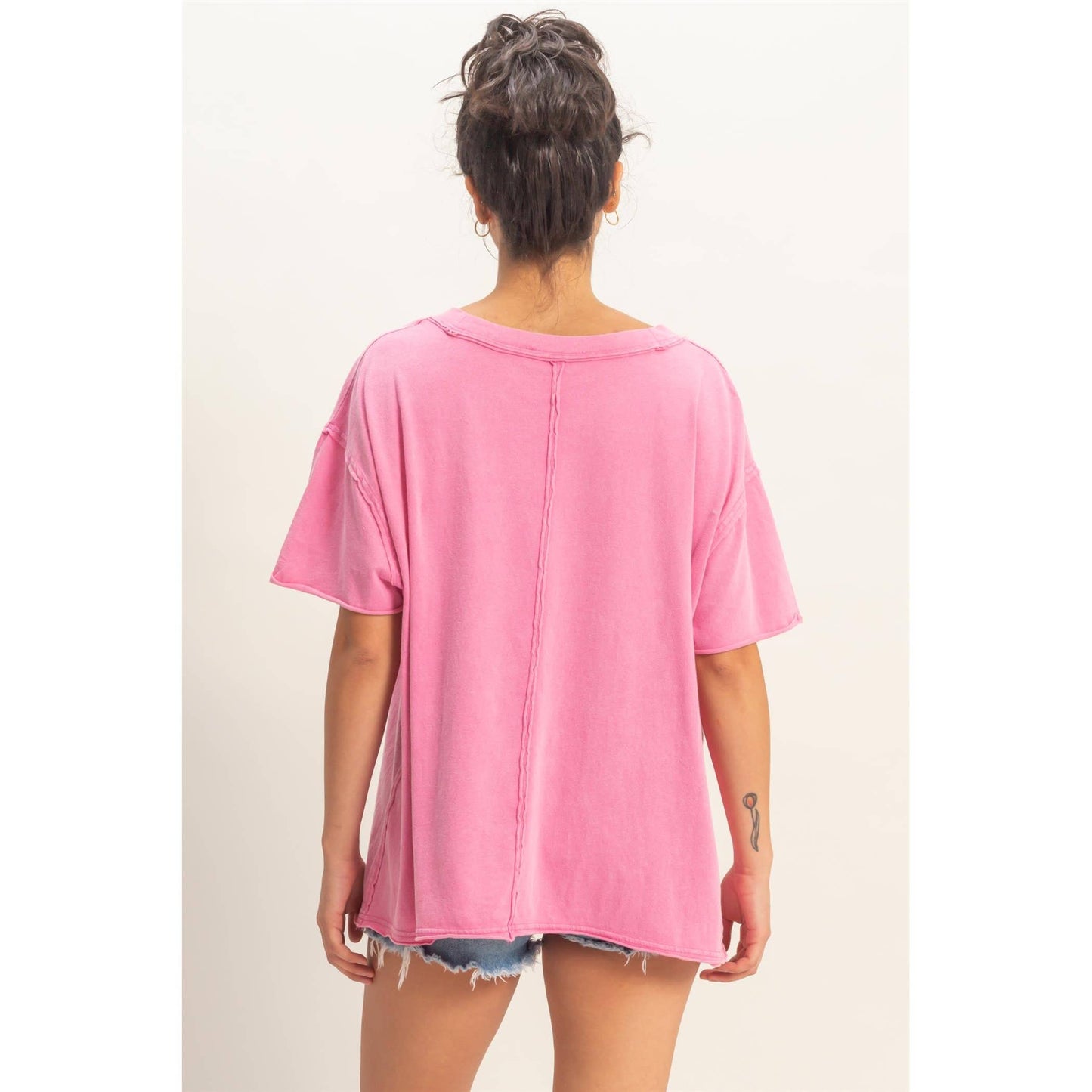 Washed V-Neck Oversized Tee