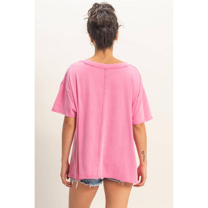 Washed V-Neck Oversized Tee