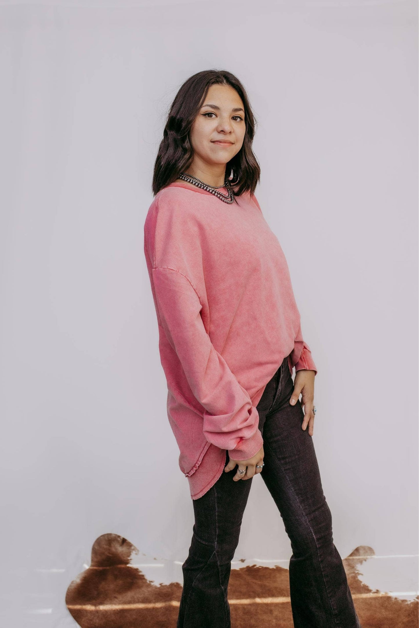 MK159 Acid Washed Sweatshirt - Pink