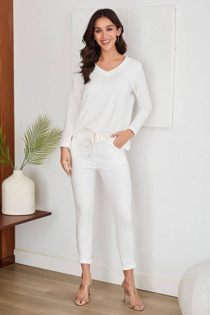Rhinestone Side Stripe Italian Crinkle Jogger