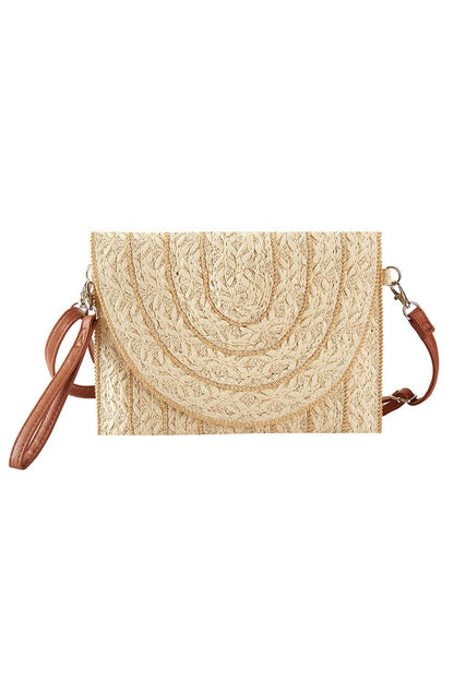 MB0292 Stitch Detailed Straw Clutch/Crossbody Bag