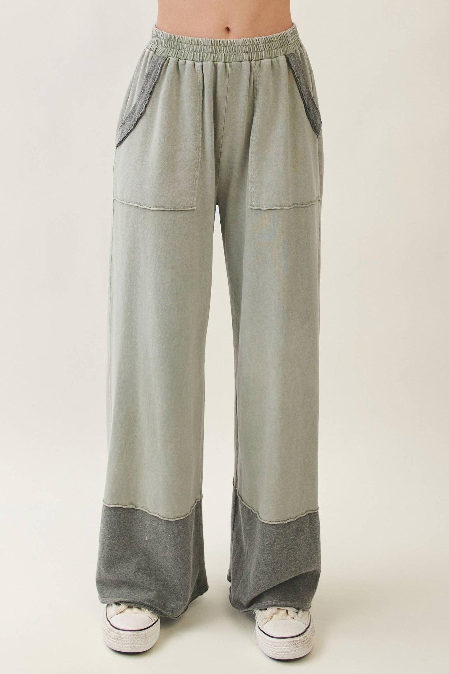 Mineral Washed Contrast Block Terry Pants HP7541