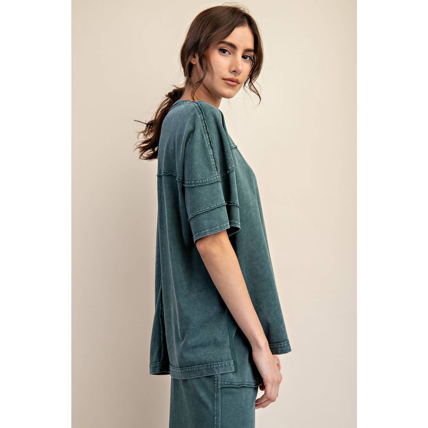 Rae Mode Mineral Washed Short Sleeve Top T Shirt T9984