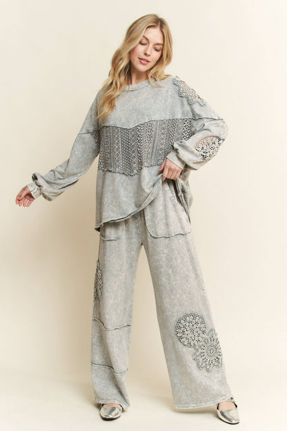 Mineral Washed Doily Wide leg straight pants HP6236